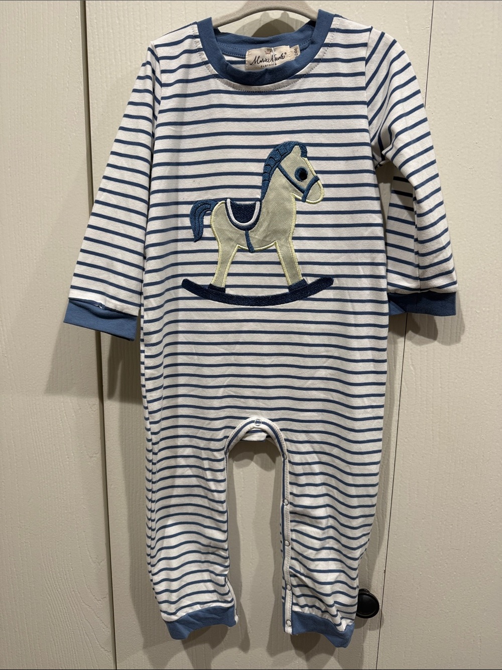 Marie Nicole Boutique Blue & White Striped One-Piece with Rocking Horse  18-24 m